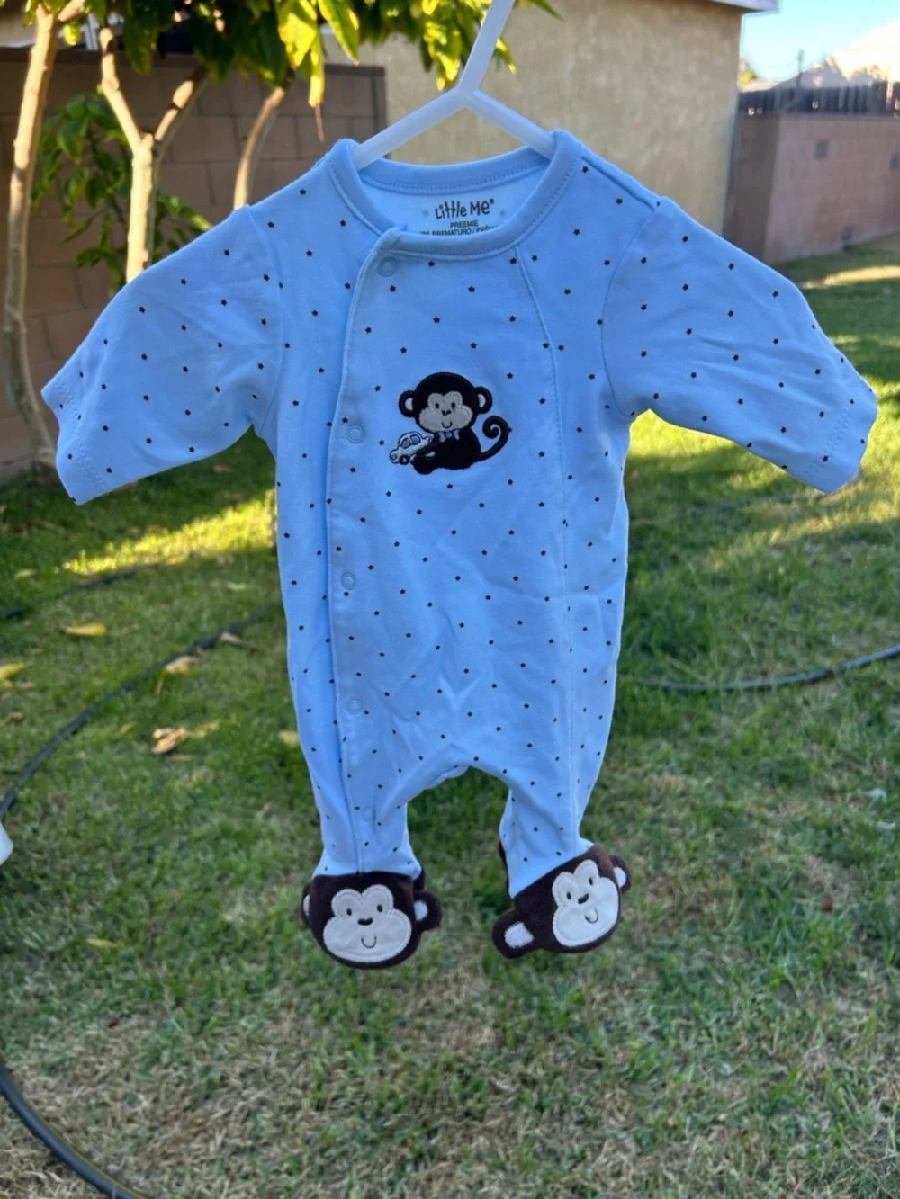 Little Me Light Blue Monkey Footed One-Piece Pajamas